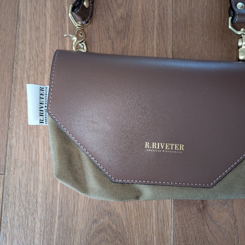 R. Riveter X U.S. Army Brown and Olive Canvas Crossbody Bag - Picture 2 of 8